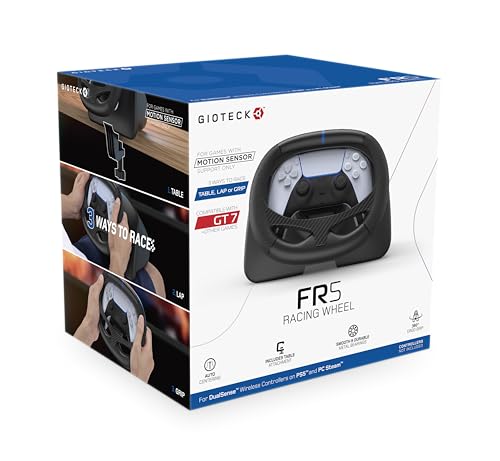 Gioteck FR5 Racing Wheel Dock para controlador DualSense y DualEdge PS5, PC, compatible con Steam Deck - Centrado automático - Solo para juegos con sensor de movimiento - Compatible con GT7