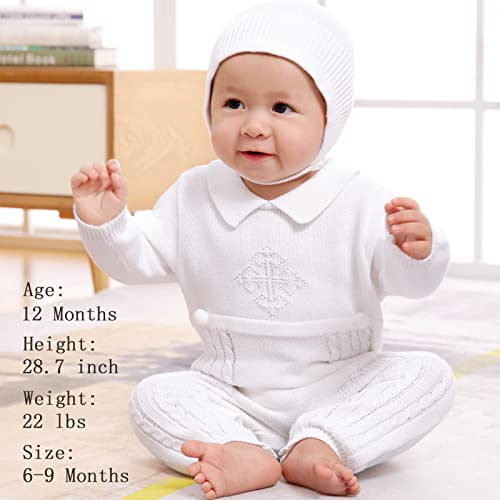 Booulfi Baby Boy's Baptism Outfits Long Sleeve Suit With Hat，Cross Detail White #TOP1