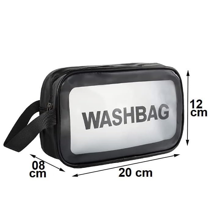 Image of KUKLAR Wash Bag Pouch for Travel Kit Toiletry Bag Cosmetic Bag Make Up Box for Brushes,Accessories with Handle,Large Capacity Translucent Waterproof Travel Storage Mini Size 21X13X7 (Black)