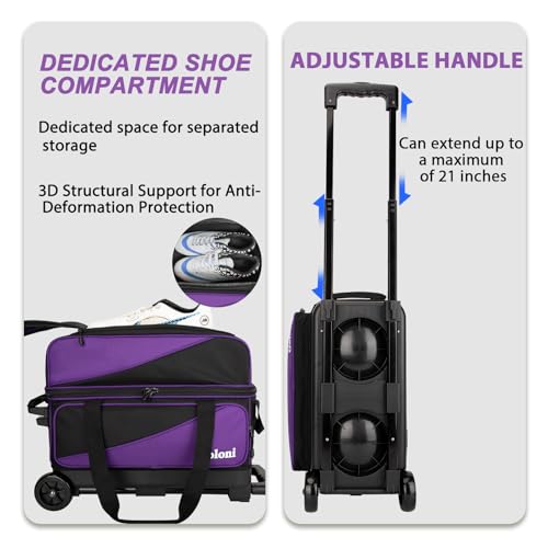 image for Goloni 2-Ball Bowling Bag with Wheels - Double Roller Design with Shoe