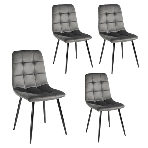 DUPI Pack de 4 Sillas Comedor Altea | Tela Resistente al Desgaste | Diseño Ergonómico y Confortable | Patas de Metal Ajustables | Fácil Montaje | Gris
