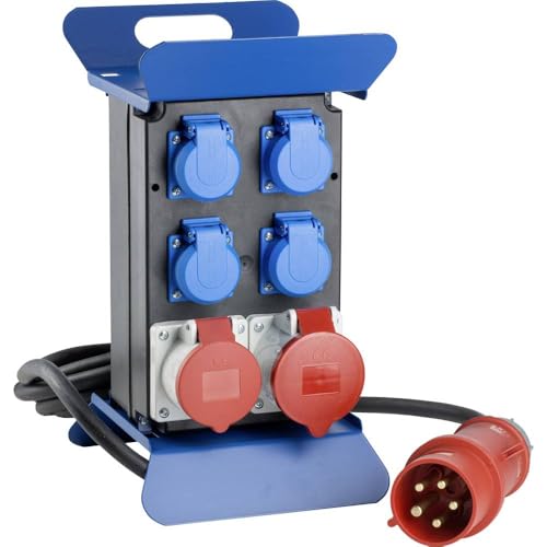 as - Schwabe Tragbarer Stromverteiler STECKY 2 - CEE Stecker 400V/32A/5polig - 4x Schuko und CEE Steckdose 32A und 16A Mobiler Adapter Verteiler für Innen & Außen IP44 Made in Germany 60506