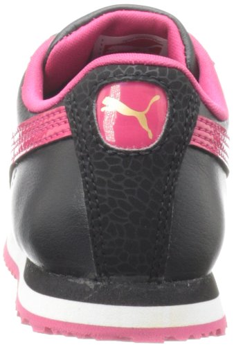 PUMA Roma Flower V Fashion Sneaker (Toddler/Little Kid/Big Kid),Black/Virtual Pink/Team Gold,3 M US Little Kid3