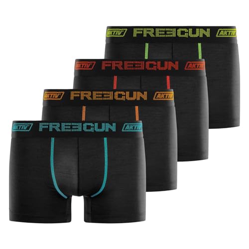 FREEGUN Boxer Homme Durable, Calecon Homme, AKTIV, Doux et Léger (Lot de 4), Noir Taille XL