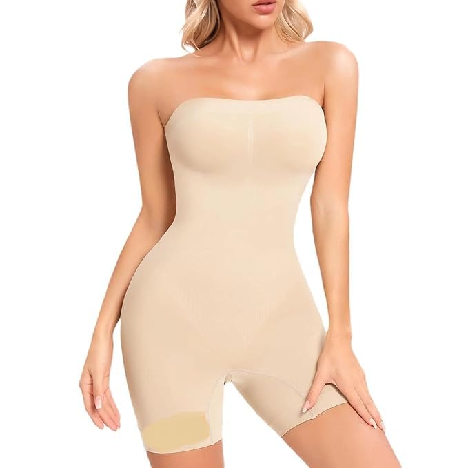 Strapless Shapewear Bodysuit for Women - Tummy Control, Butt Lifter, Mid Thigh Slimmer Body Shaper - Under Dress Full Body Shapewear Free Size-image-13