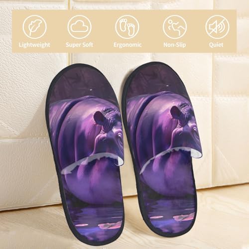 Purple Hippo In Water Print Women Slippers Home Furry Shoes Keep Men Couples Shoes Warm For Women-3