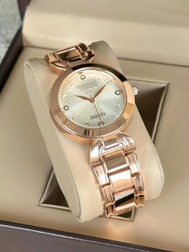 Image of styledose Women Analogue Wrist Watches for Women's & Girls&Ladies Diamond Studded Dial Rosegold Colored Stylish Bracelet Strap