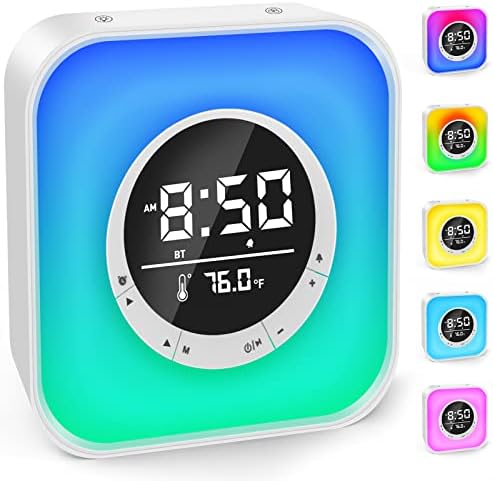FiveHome Night Lights Bluetooth Speaker Alarm Clock, for Teenage Girls Boys, Touch Control Dimmable Multi-Color Bedside Lamp, MP3 Player, Bedroom Alarm Clock for Adult Deep Sleeper
