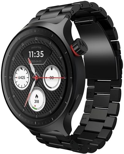 Image of Motorola Moto Watch, 1.4 OLED, AOD, Auto-Brightness, Dual Band GPS, Powered by Polar Smartwatch (Matte Black /Matte Black Band Strap, Free Size)