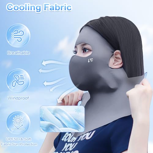 Image of TecoKart 3Pcs Full Face Mask with Neck Coverage, UV Protection Face Cover for Women, Reusable Breathable Cooling Face Masks for Summer Outdoor Activities, Bike, Travel & Sports