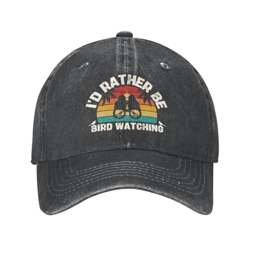 FWJZDSP I'd Rather Be Bird Watching Hat Funny Bird Watcher Gift Trucker Hat Washed Adjustable Dad Baseball Cap Black