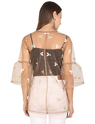 Image of UNFAKENOW Women Floral Embroidered Pearl Embellished Net Shrug