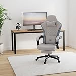GTPLAYER Gaming Stuhl Ergonomischer Gaming Sessel Schreibtischstuhl mit Stoffoberfläche, Federsitzkissen, Verbindungsarmlehnen und Fußstütze Grau – Bild 2