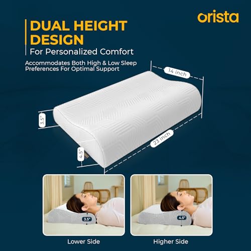 Image of Orista Advance Gel Blended Contour Memory Foam Pillow | 2 Year Warranty |Orthopedic Neck & Shoulder Support Pillow for Sleeping | Improves Posture & Spinal Alignment | 23 x 14 x 4.5 Inch | Set of 1