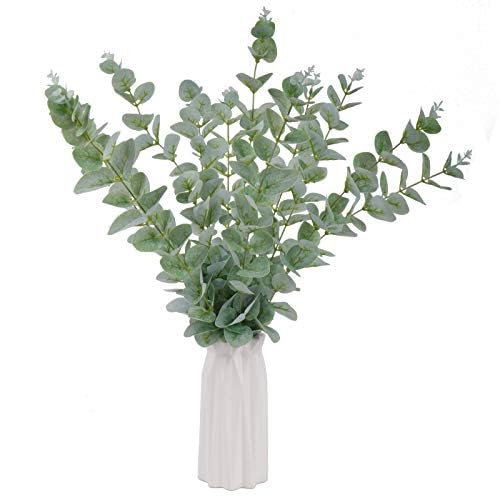Beferr 12 Pcs Artificial Eucalyptus Stems Leaves Fake Eucalyptus Bunch Artificial Flowers Faux Green Foliage Stems Silk Greenery for Flower Arrangement Garden Home Wedding Party Decoration