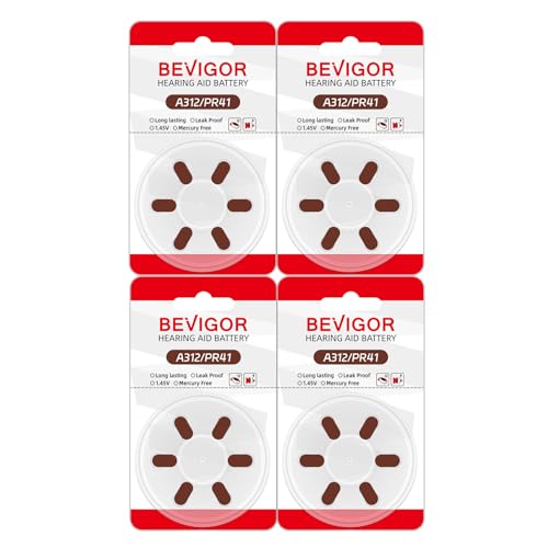 BEVIGOR Hearing Aid Batteries Size 312, Mercury Free (24 Count), 1.4V, Easy to Open and Carry, Long...
