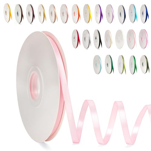 POPOYU Pink Satin Ribbon 6mm for Gift Wrapping Crafting, Party Cake Decoration, 91M Polyester Ribbon for Balloons Hair Bows