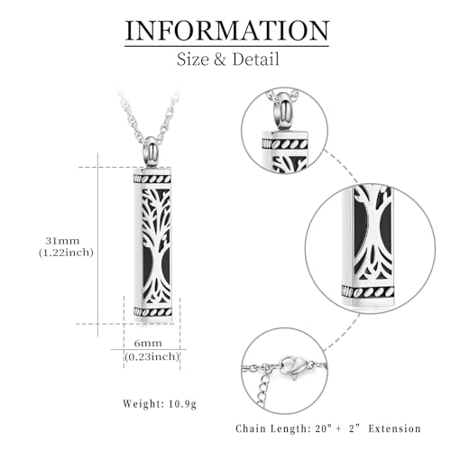 shajwo Tree of Life Urn Necklaces for Ashes for Women Men Cube Bar Cremation Jewelry for Ashes Memorial Human Ashes Pendant,Silver