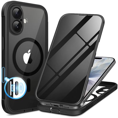 BERFY for iPhone 17 Case Compatible with MagSafe Built-in Privacy Screen Protector Camera Protection Shockproof Full Body Phone Case 6.3 Clear Black