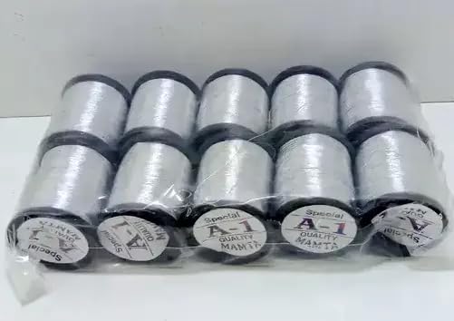 Prabhas Designs - A1 Mamtha Zari Thread (Silver Color) for Hand Embroidery/Maggam Aari Work 1 Packet of 10Nos