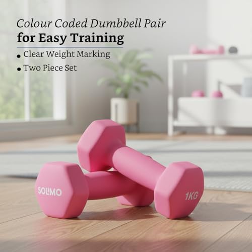 Image of Amazon Brand - Solimo Neoprene Dumbbell 1kg, Set of 2 (Hot Pink)