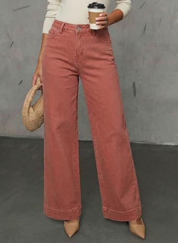 Image of Dokotoo Women's Casual High Waisted Jeans Stretch Wide Leg Loose Denim Pant