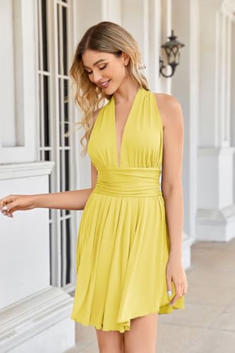 Image of Heysolo Women's Halter Deep V Neck Mini Dress Summer Backless Sleeveless Sexy Party Club Cocktail Dresses