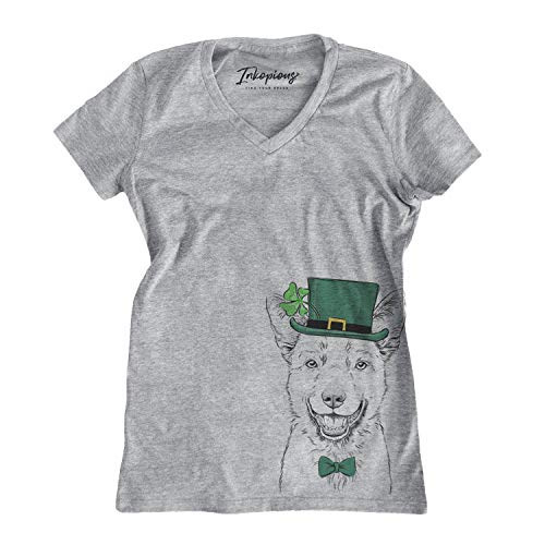 St. Patrick's Day Arden The Australian Kelpie Dog Women's Triblend T-Shirt Modern Fit V-Neck Xtra Small Grey
