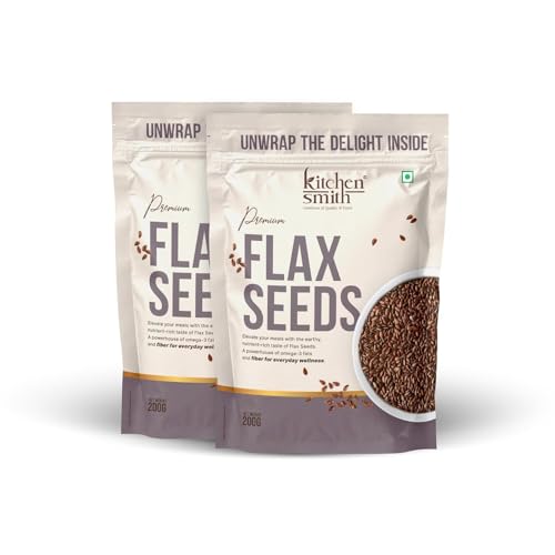 Image of KitchenSmith Flax Seeds - Pack of 2 (200gm Each) | A Nutrient-Dense Superfood For Boosting Energy | Skin Health & Weight Management | Boost Digestion | Supercharge Your Wellness With Natural Fiber