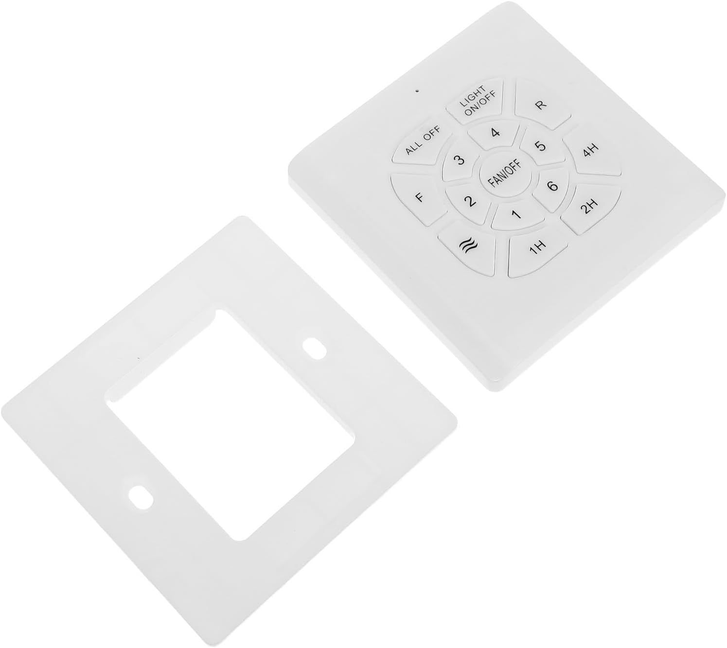 6-Level Fan Controller Light Switch Panel with Timer Function, Flush Mount Wall Switch for Home and Living Rooms, Plastic 8.5x8.5x2cm, Compatible with Ceiling Fan and Light Combo