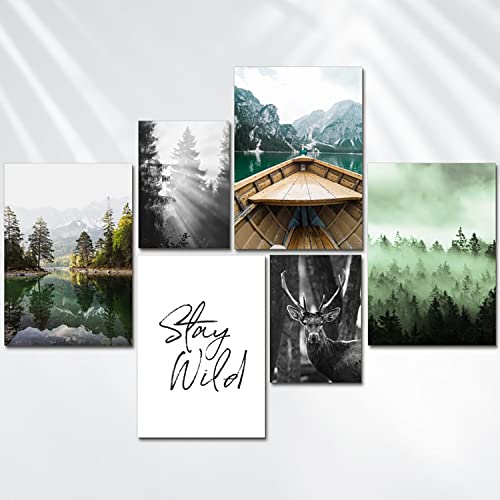 AREDE 6er Set Wandkunst Gemälde Bild Poster Natur | 4 x A4 (21x30cm) + 2 x A5 (15x21cm) | Wandbilder Wanddekoration Home Office Wohnzimmer Schlafzimmer Dekoration | OHNE Rahmen
