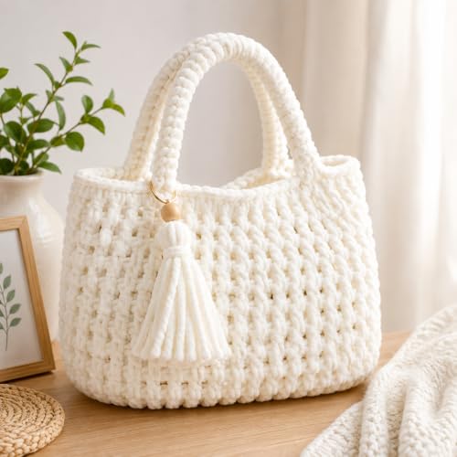 Image of ProKart Premium Blankie Wool, Plush & Cuddly, Chenille Yarn Supersoft Hand Knitting Wool Ball | Blanket Thick /Mottu Yarn Ball Suitable for Hand Knitting and Crocheting (Pure White, 100gms x 1 Pack)