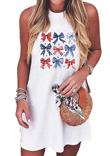 Image of American Flag Tank Dress for Women 4th of July Patriotic Graphic Sleeveless Mini Dress Casual Vacation Short Dresses