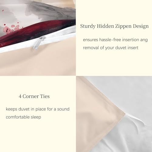 Housse de couette en microfibre supérieure motif rivière et fleur de cerisier blanc cassé - 7