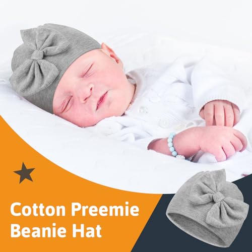 Cuffbow 4 Pcs Preemie Hats Bow Cap Warm Hospital Premature Baby Cotton Beanie for Premature Boy Girl Newborn 3-7 Lbs Infant