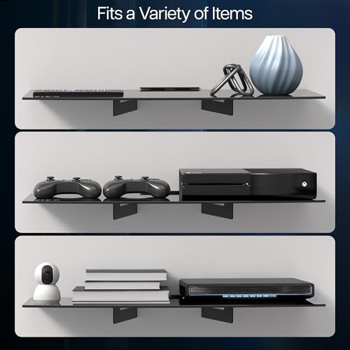 VIVO 24 inch Floating Wall Mount Tempered Glass Shelf for DVD Player, Audio, Gaming System, Streaming Devices, Black, MOUNT-SF024 8 411ZOaNkA1L