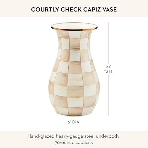 Image of MACKENZIE-CHILDS Enamel Tall Vase, Brown-and-White Mocha Check