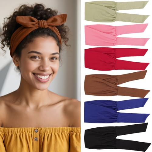 Image of 6 Pieces Headbands for Women Adjustable Knotted Headbands Non Slip Trendy Hairbands Elastic Hair Bands for Women's Workout Soft Sweat Head Bands for Yoga Running Sport