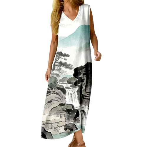 Robe d'été longue à bretelles et imprimé plantes pour la plage