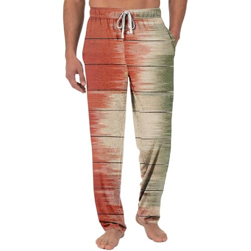 GOFULY Pajama Pants Men Baggy Plaid Sleep Lounge Pants Elastic Waist Drawstring Knit Pants Casual Sleepwear Pants Pockets