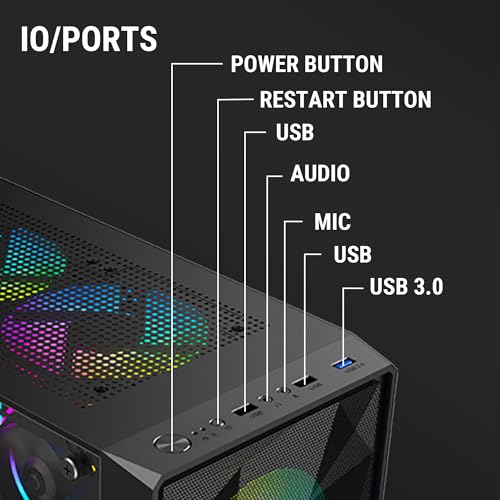 Ant Value Tempered_Glass VM41 Mid-Tower Computer Case/Gaming Cabinet - Black | Support ATX, M-ATX, ITX | Pre-Installed 3 Front & 1 Rear Rainbow Fans - Image 4