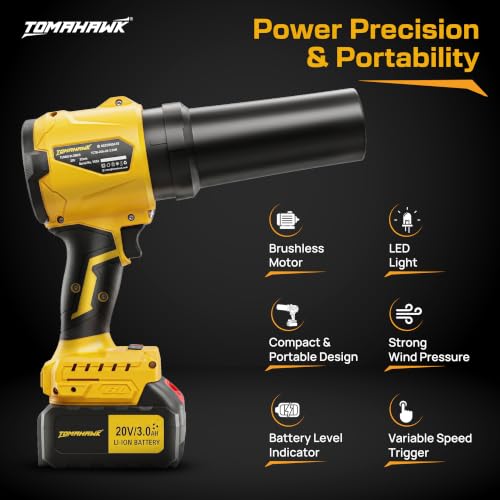 Image of TOMAHAWK TCTB-20B Cordless Turbo Blower with 20V 3.0Ah x 1 Battery, GS & CE Certified, Air Flow Speed 200km /hr, LED Light & Battery Indicator