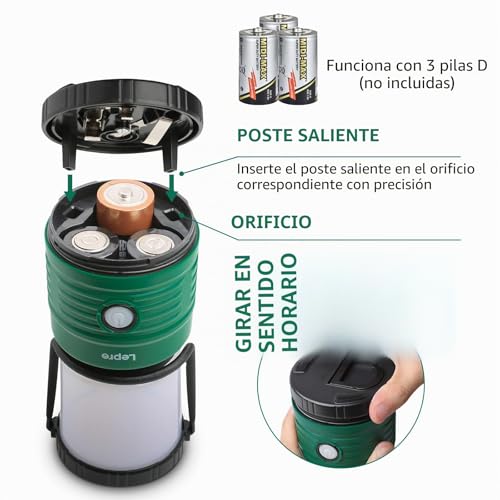 Miniatura 4 de Lepro Linterna De Cámping 1500 Lúmenes, Lámpara De Cámping Con Pilas, Luz De Cámping 4 Modos De Iluminación, Impermeable Ipx4, Farol De Cámping Para Cortes De Energía, Senderismo, Emergencia, Pesca