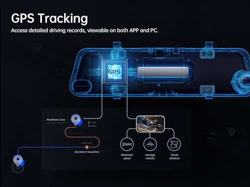 Pelsee P12 Pro Max 4K+2.5K Rear View Mirror Camera, 12'' Mirror Dash Cam with 2.5K Rear Camera,5G Wi-Fi WDR Front and Rear Dash Camera for Cars and Trucks, Night Vision, Voice Control, 64GB Card&GPS