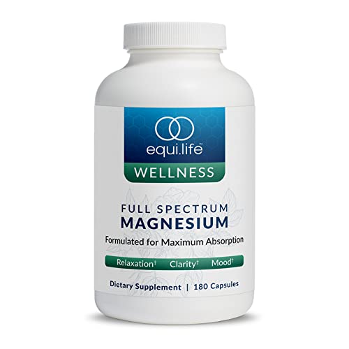 EquiLife Full Spectrum Magnesium Supplement - Magnesium Glycinate Citrate & Malate for Muscle Health Sleep Support Mood Balance & Heart Health Bioavailable Mineral Blend Non-GMO 180 Capsules