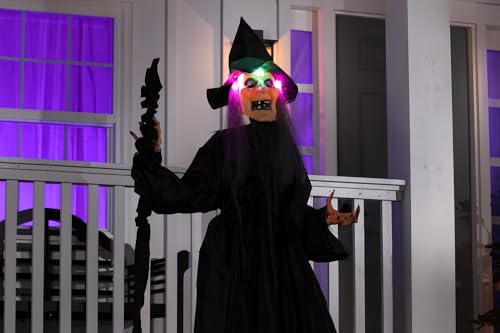 Evergreen Flying Witch Stake for Halloween Outdoor Decoration, Sound & Motion Activated Sporky Witch with Creepy Sound & Glowing Face, Halloween Props for Lawn Yard Haunted House Decor by Evergreen Garden - Used condition - Image 5