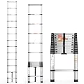 Stainless Steel Telescoping Ladder, 12.5FT/3.8m Compact Folding Ladder with 330lbs Max Capacity and Tested to EN131 Folding Ladder, Anti-Slip Rubber Feet for Home, Outdoor, Attic, DIY Work