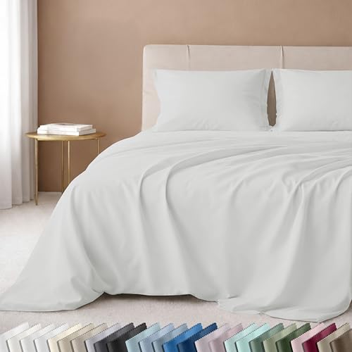 Image of California Design Den Full Bed Sheets Set - 600 Thread Count Sateen, 100% Cotton Sheets, Deep Pockets with All Around Elastic, Snug Fit, Durable Bedding Set - Antique Ivory Mist