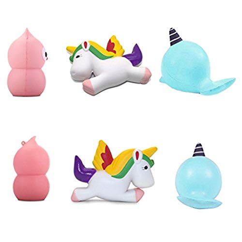 acetek Squishy Toys 3 Pcs, Cute Kawaii Stress Relief Squeeze Squishies Toy, Unicorn, Bird, Whale, Lovely Slow Rising Jumbo Animal Squishy Miniature Novelty Toys for Kids/Girls, Random Color