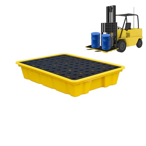 Pallets Garage Wall Racks Industrial Modular Spill Platform Containment Pallet Warehouses Factory，Drum Spill Containment Pallet with Drain, Chemical Spill Tray for Safe S
